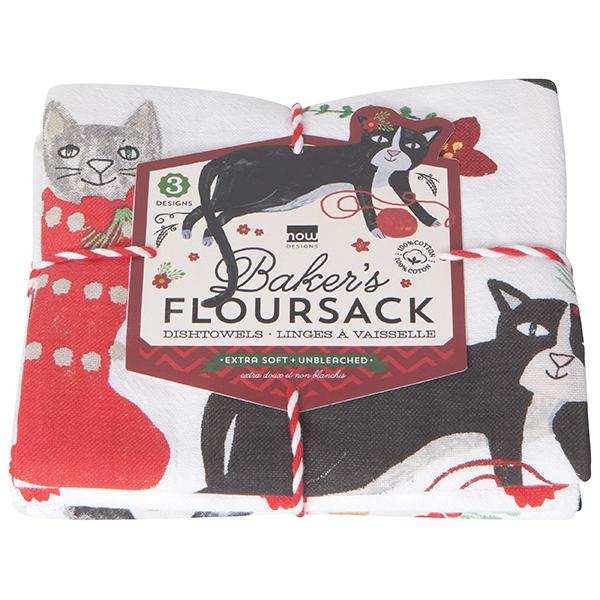 Now Designs Set of 3 Meowy Christmas Floursack Towels