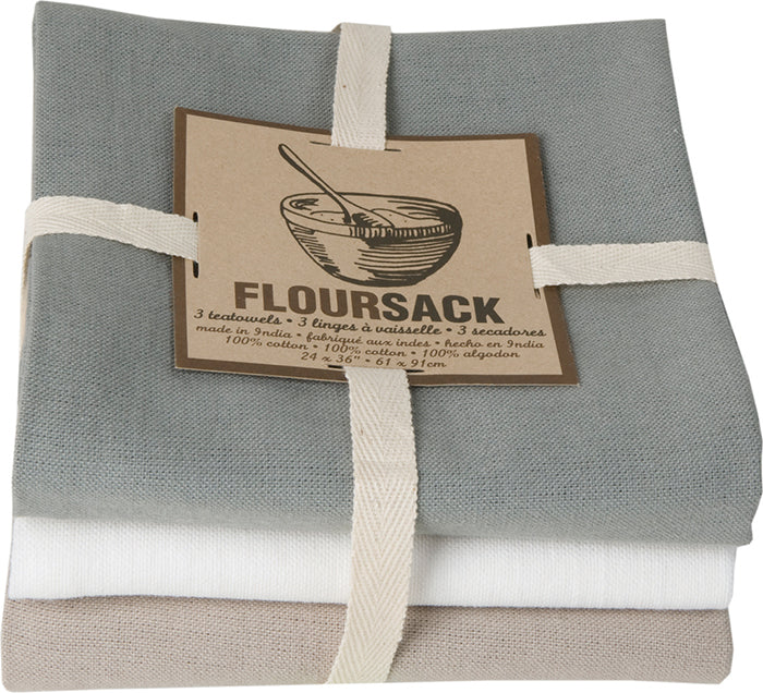 3 Piece Grey & White Floursack Kitchen Towel Set