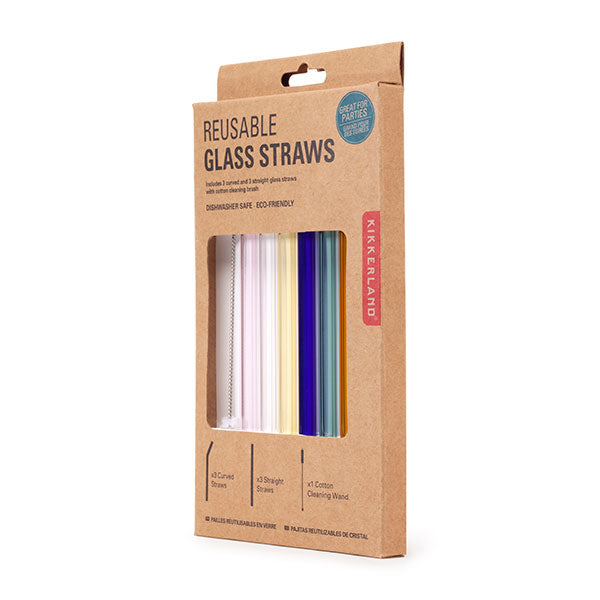 Kikkerland Colorful Reusable Glass Straws