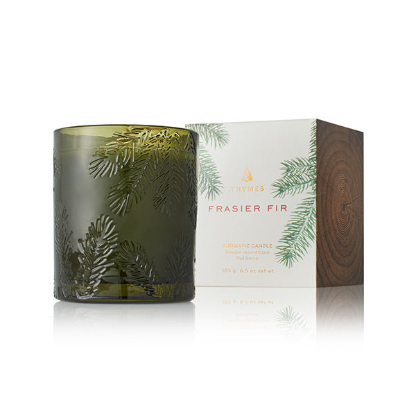 Thymes Frasier Fir Poured Candle in Green Molded Glass