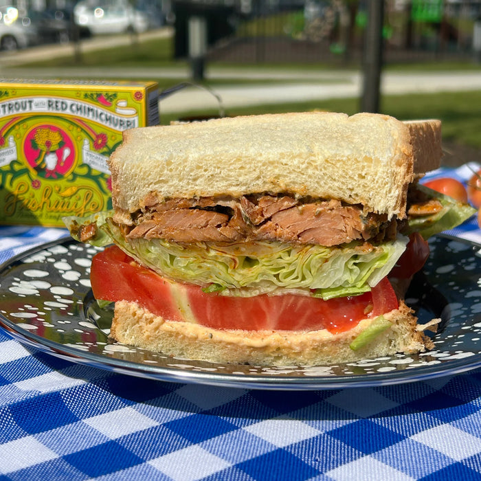Fishwife Smoked Rainbow Trout with Red Chimmichurri Sauce