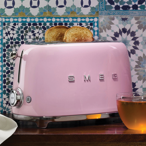 Smeg TSF02PKUS 50's Retro Style Aesthetic 4 Slice Toaster, Pink