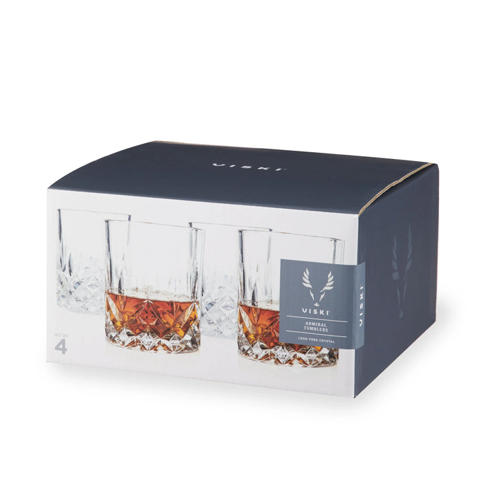Viski Admiral Crystal Rocks Tumbler Set of 4