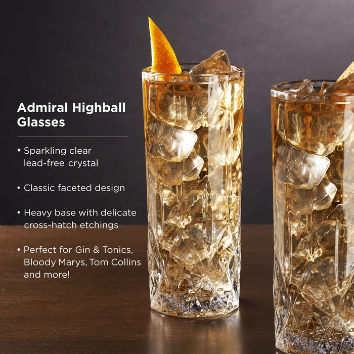 Viski Admiral Crystal Highball Glass Set of 4