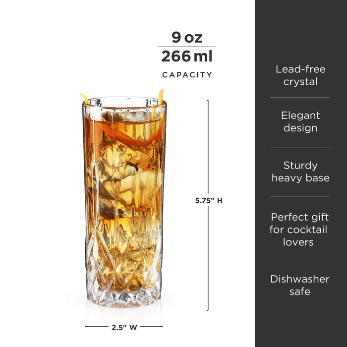 Viski Admiral Crystal Highball Glass Set of 4