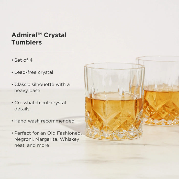 Viski Admiral Crystal Rocks Tumbler Set of 4