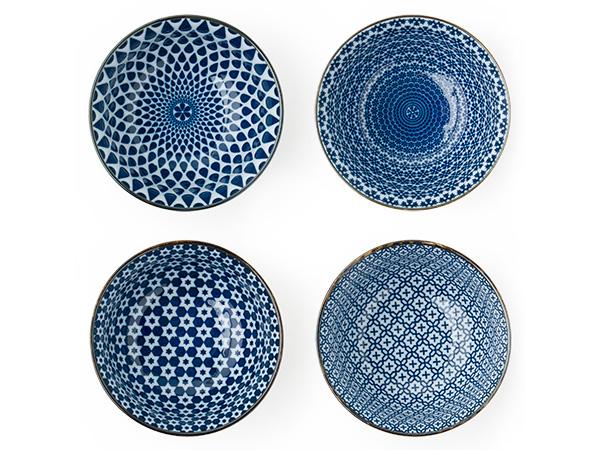 Miya 5" White and Blue Bowl Set