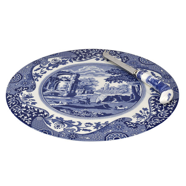 Spode Blue Italian 2 Piece Cheese Plate With Knife