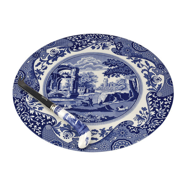 Spode Blue Italian 2 Piece Cheese Plate With Knife