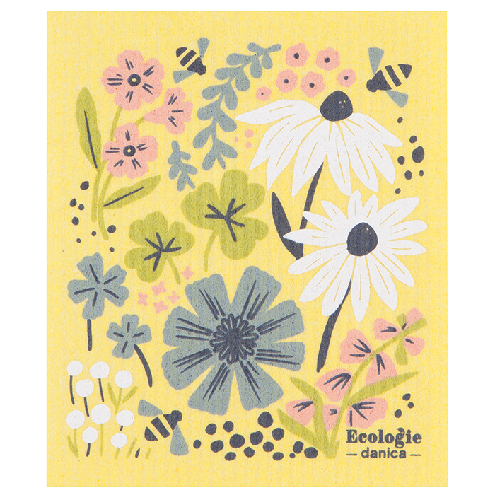 Swedish Dishcloth Geo Flowers Green on Natural Spongecloth – World of Your  Choice