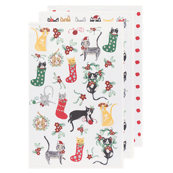 Now Designs Set of 3 Meowy Christmas Floursack Towels