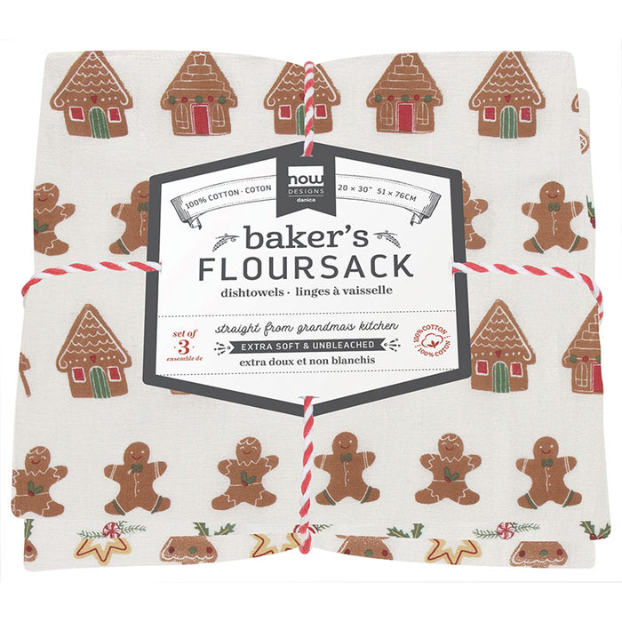 Now Designs Floursack Kitchen Towels, Gray/White/Moonstruck Gray - 3 count