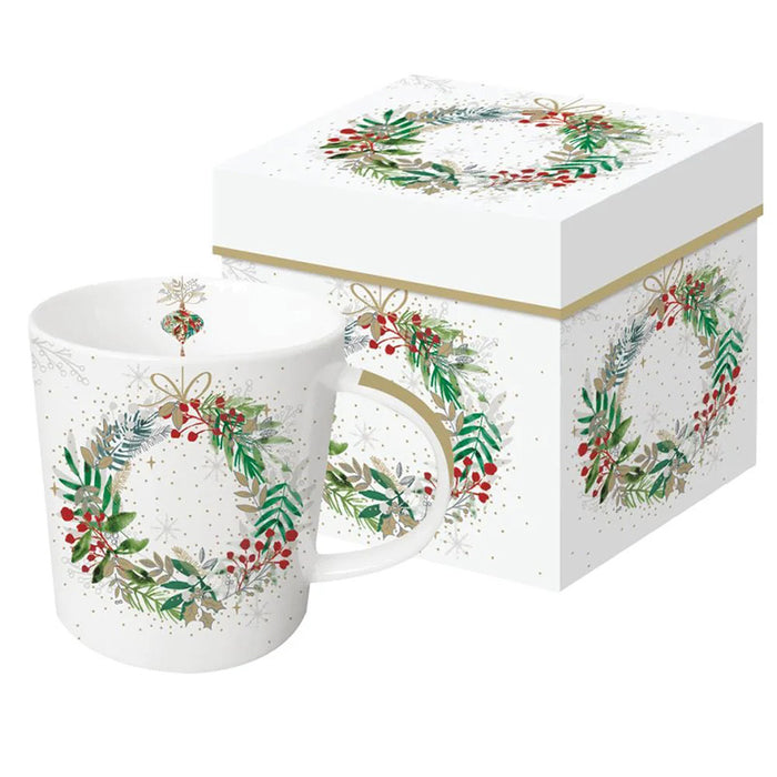 Festive Wreath Bone China Mug Gift Box