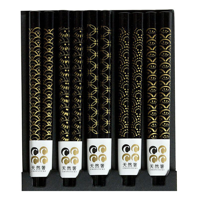Miya Set of 5 Black and Gold Chopsticks