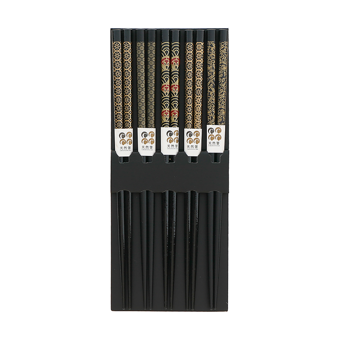 Miya Set of 5 Chopsticks Assorted Black and Gold Print