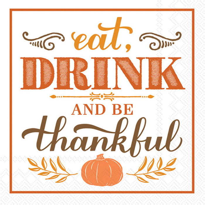 Eat, Drink, Be Thankful Paper Beverage Napkins