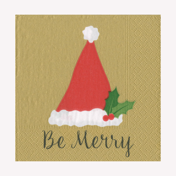 Be Merry Gold Paper Beverage Napkins