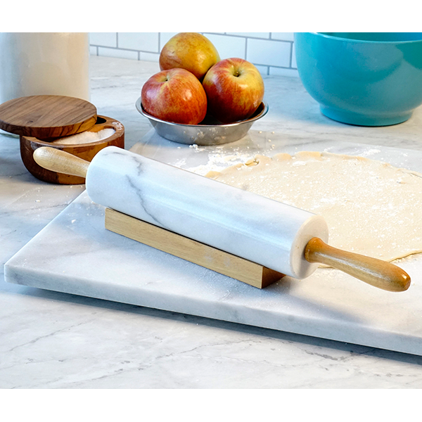 RSVP White Marble Rolling Pin with Stand