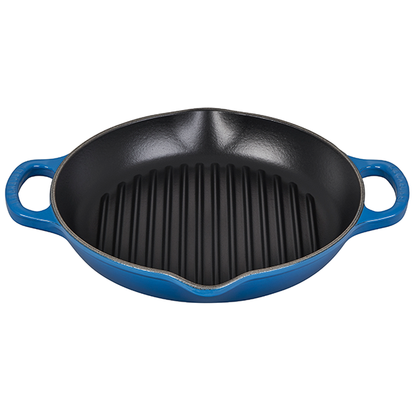 Le Creuset Cast Iron Round 26 Frying Griddle Pan Ribbed Cooking Surface  Blue