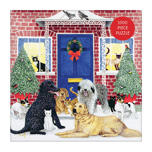 Christmas Cottage Dog Cat 1000 Piece Puzzle