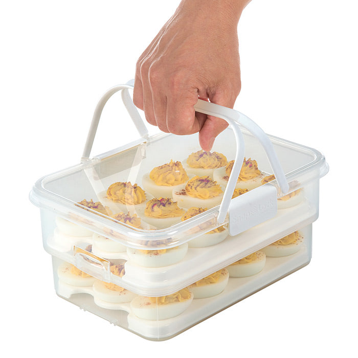  Cookie and Cake Carrier Container with Handle and Lid 4 Trays  Cupcake Storage Transport Holder Box 2 Devil Eggs Trays Included : Home &  Kitchen