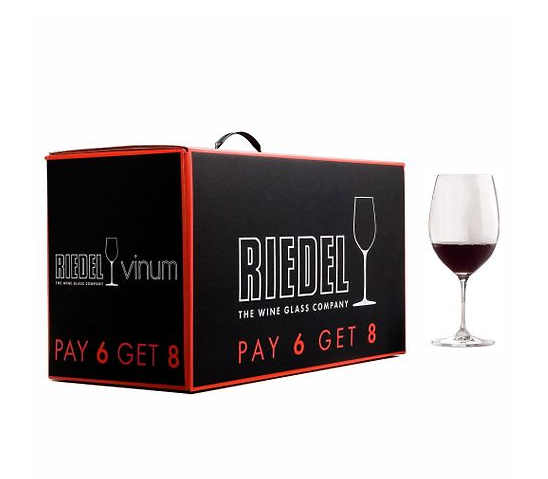 Riedel Pay 6 Get 8 Vinum Bordeaux Wine Glasses