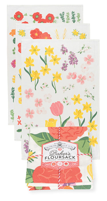 Now Designs Set of 3 Flowers of the Month Floursack Towels